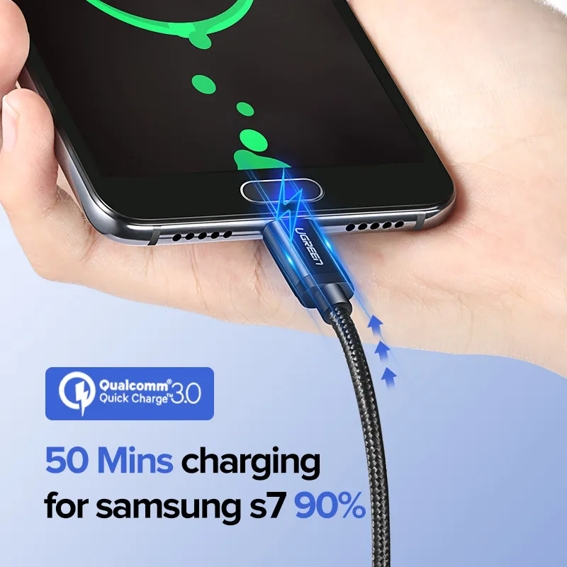 Ugreen USB Type C Cable for Samsung S9 S8 Fast Charge Type-C Mobile Phone Charging Wire USB C Cable for Xiaomi mi9 Redmi note 7