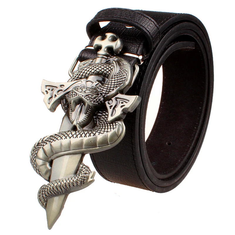Fashion men's leather belt punk Belt Knife Metal belts Snake totem sword wild Street Dance hip hop Belts Gift for Men