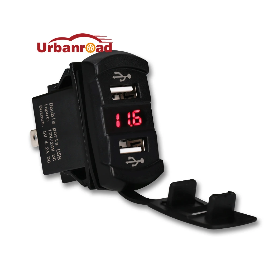universal waterproof 12v dual usb car charger voltmeter 2 usb socket