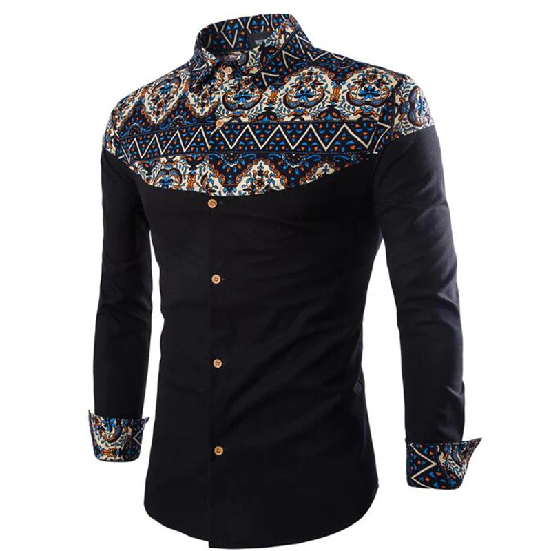 2016 Casual Men Shirt Autumn Men Floral Printing Long Sleeve Shirts Men Clothes Flowers Printed Shirts