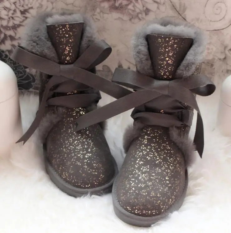 

Sunny everest winter lady boots winter real fur lace up snow shoes flat no-skid soft sole 34-41 gold fashion