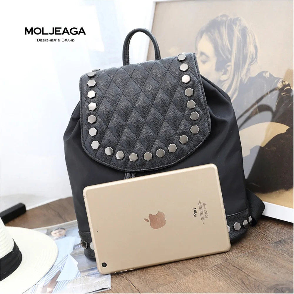 MOLJEAGA Korean version Diamond Lattice new shoulder bag female college wind rivets casual wild backpack travel