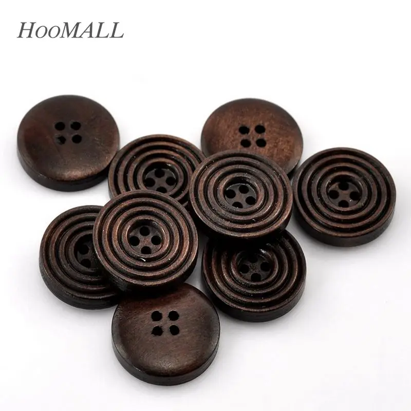 

Wholesale 25PCs Dark Coffee Wood Buttons 4 Holes Round Sewing Buttons Scrapbooking 20mm(6/8") Dia.