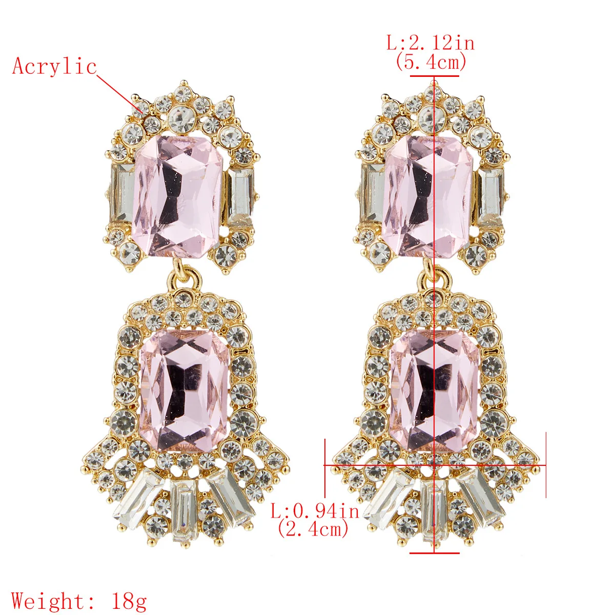 Pink Crystal Diamante Luxury Statement Drop Dangle Earrings