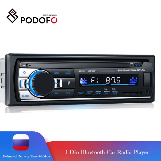 Podofo Bluetooth Авто Радио стерео радио FM Aux Вход приемник SD USB JSD 520 12 В в тире 1 Дин MP3