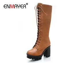 Black Yellow BIG SIZE 34-43 Lace-Up Mid-Calf women boots shoes new Square heel High boots Winter fashion platform pumps цена Black Yellow BIG SIZE 34-43 Lace-Up Mid-Calf women boots shoes new Square heel High boots Winter fashion platform pumps цены онлайн