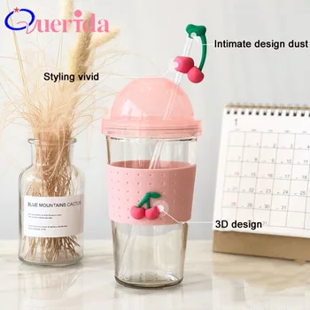 

South Korea Creative Silicone Fruit Students Colorful Summer Straw Drink Glass Double Layer Circular Suction Cup