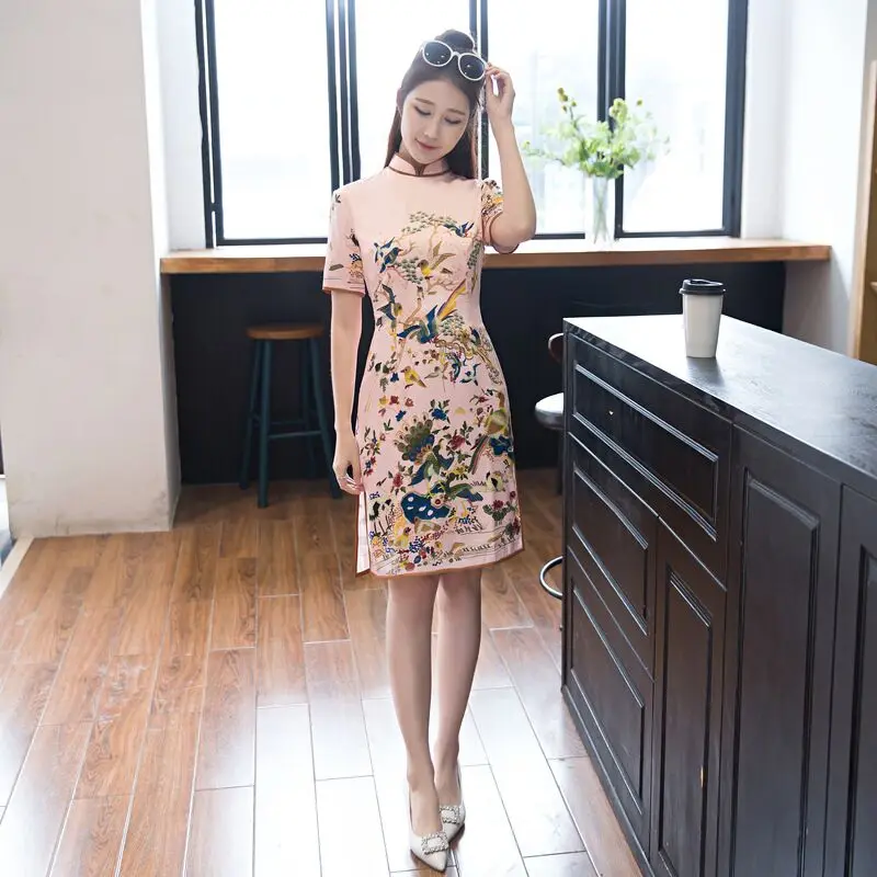 Новое поступление китайский женский s m ini Cheongsam модное короткое стильное вискозное Qipao летнее платье размер s m L XL XXL 617796