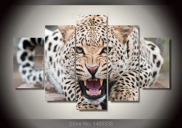 5 panel framed art leopard wall print painting large art hd picture