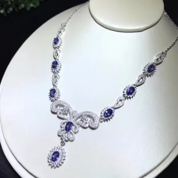 

Natural tanzanite necklace, luxurious style, worn at party, 925 silver, blue gemstone expensive
