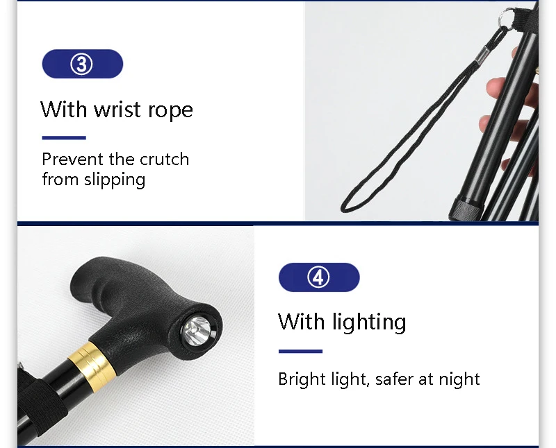 Bengala ao ar Anti-skid para os Idosos Cana de Alumínio Multi-função com Led Muleta Dobrável Livre Luz Presentes Perfeitos 4 Pés 8 Esporte e Lazer