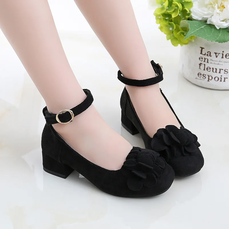 Preto das Crianças Sapatos de Couro para Crianças de Salto Sapatos para Festa de Casamento Rosa Vermelho Meninas Alto Princesa Grande Vestido Sapatos 15 Mamãe e Bebê