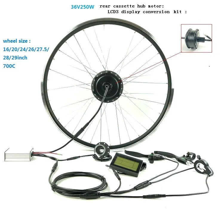 Flash Deal Waterproof ELECTRIC BICYCLE CONVERSION KIT 36v 250w rear cassette hub motor EBIKE with LCD3/LCD6 display 1