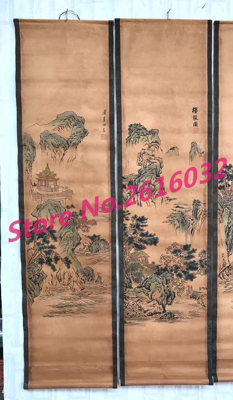 China-calligraphy-Paintings-Scrolls-old-Chinese-Painting-SCROLL-FOUR-SCREEN-Painting-Water-and-water-landscape-painting (3)