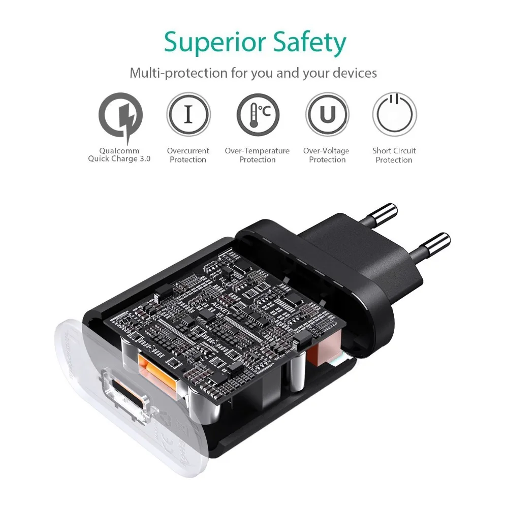 AUKEY Быстрая зарядка QC 3 0 USB зарядное устройство для телефона быстрое зарядки от