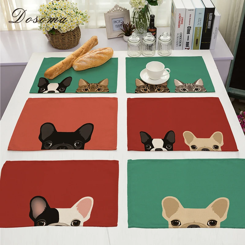 2018 принт белье Хлопок запад Коврики на стол милые животные Placemat подставки для