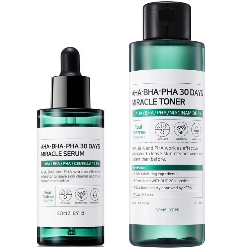 SOME BY MI AHA BHA PHA 30 Days Miracle Toner 150ml + Miracle Serum 50ml Face Care Acne Treatment Blackhead Remove Sebum SOMEBYMI|Sets| - AliExpress
