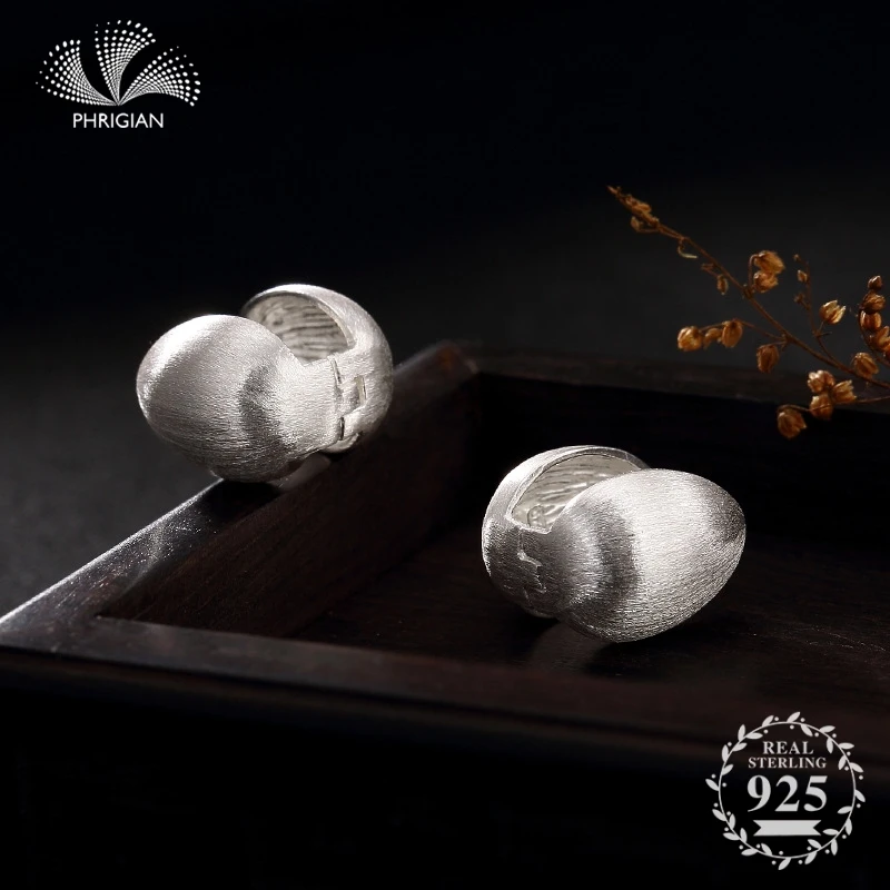

NOT FAKE S925 Fine Jewelry Earrings Sterling Silver Women Antique store Vintage Nature Retro Exquisite egg shape stud earrings