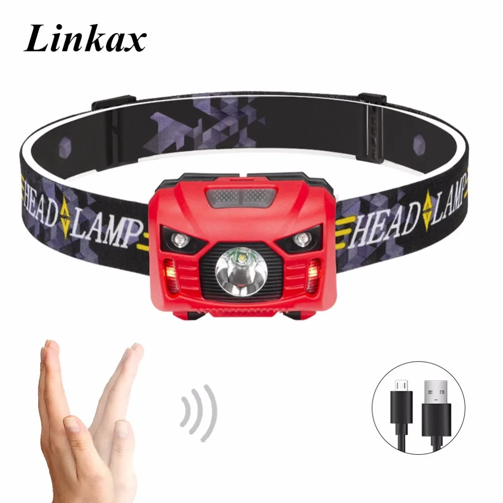 White+Red LED Rechargeable Running Headlamp 3000Lm Body Motion Sensor
