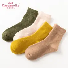Caramella/4 пар/лот, женские носки, высокое качество, зимние толстые носки для дома, длинные носки, люрекс, махровые носки, повседневные Хлопковые женские носки, подарок