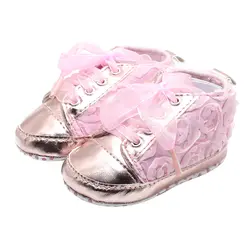 Роза цветы Обувь для младенцев шелк бутона розовый яркий Кружево-Up Прекрасная принцесса для маленьких девочек Обувь Заводская цена;