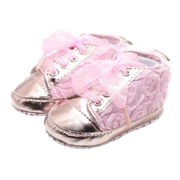 Rose Flowers The Baby Shoes Bud Silk Pink Bright Lace-up Lovely Princess Baby Girl Shoes Factory Price Wholesale bright baby blankies