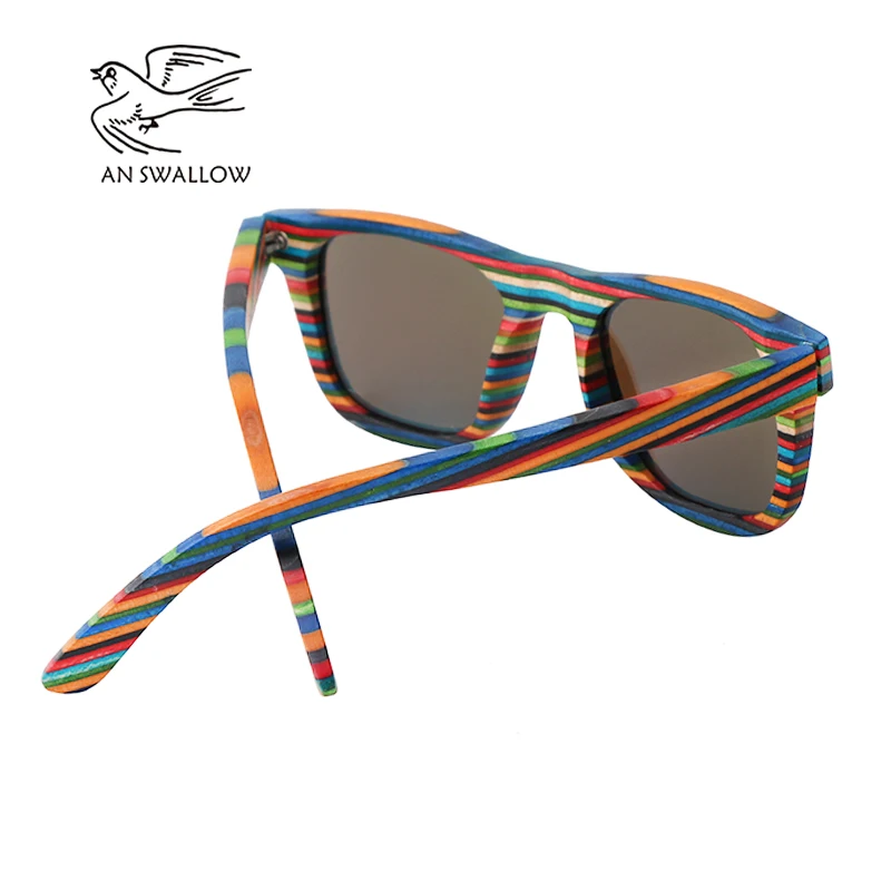 Ласточка скейтборд деревянные солнцезащитные очки синяя оправа с покрытием зеркальные бамбуковые солнцезащитные очки УФ 400 Защита линзы в деревянной