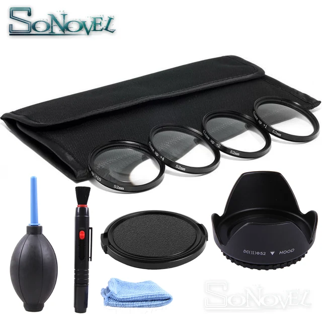 Best Offers 49 52 55 58 62 67 72 77 MM Macro Close-Up Filter Set +1 +2 +4 +10 Lens+lens hood+Cleaning kit for Canon Nikon Sony DSLR Camera