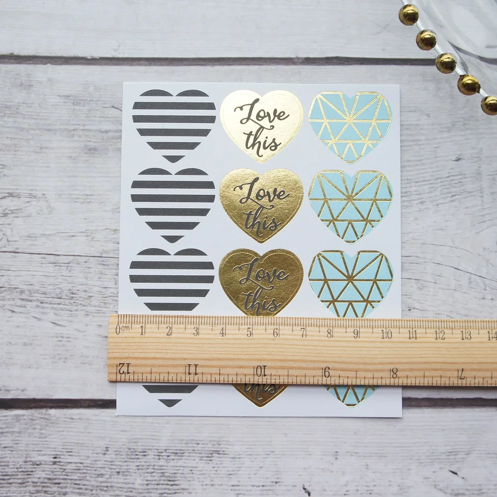 2 sheets gold blue heart style Paper sticker as Scrapbooking DIY gift packing Label Decoration Tag party Decoration - Image 3