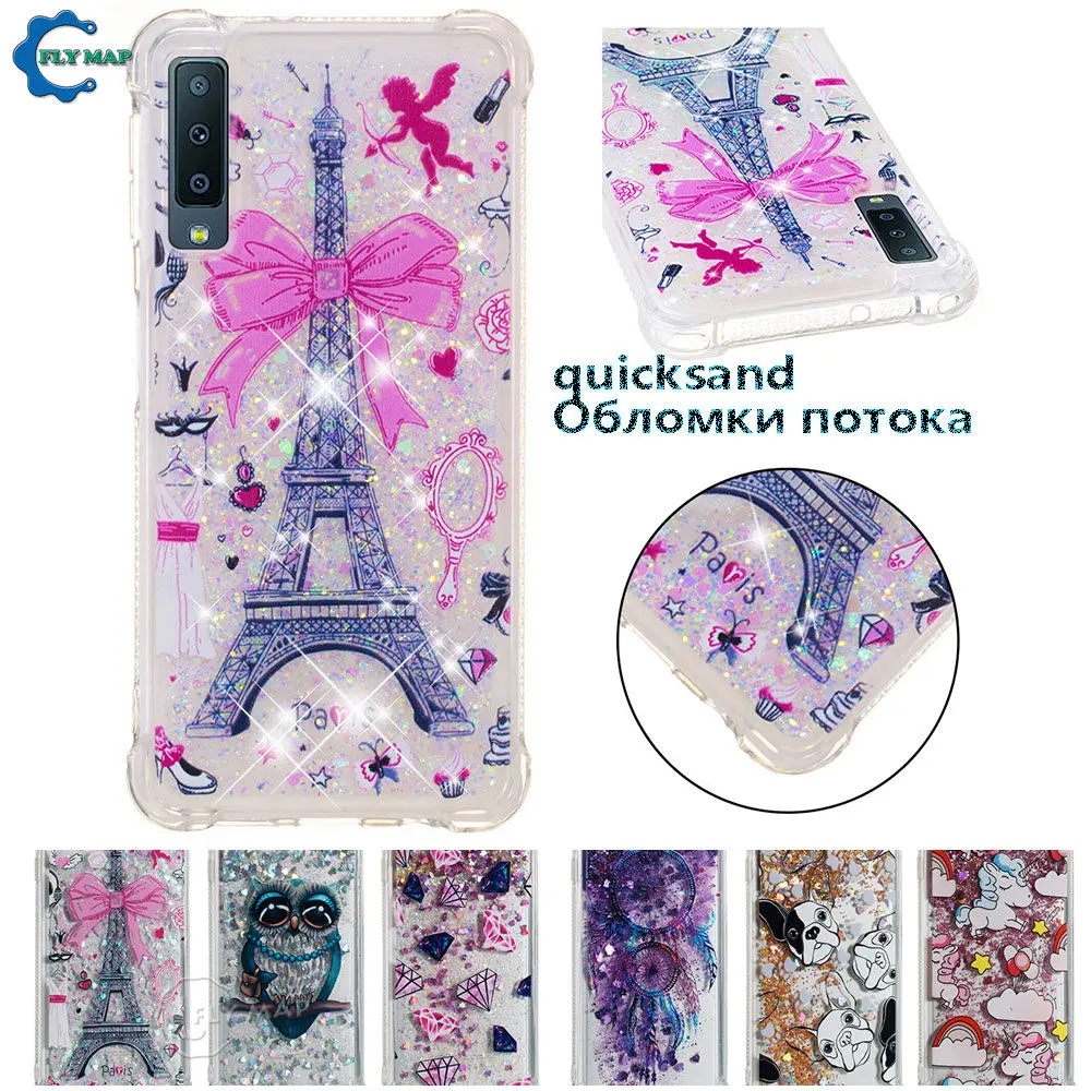 Unicorn Owl Cover for Samsung Galaxy A7 2018 SM-A750F SM-A750F/DS SM-A750FN A750 A750F Dynamic Liquid Debris Quicksand Back Case