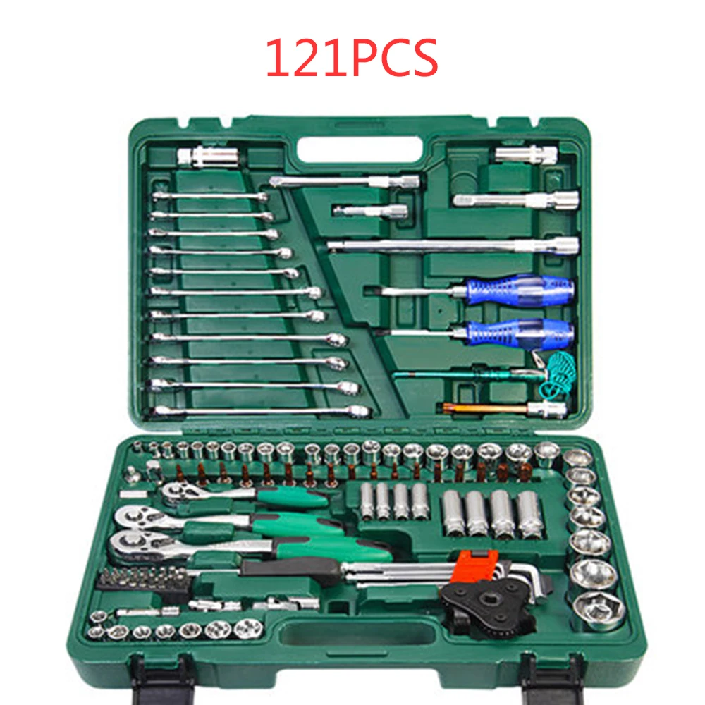 Инструменты для ремонта автомобиля, 1/4 дюймовый набор для ремонта автомобиля гнездо храповой Ключ комбинированный посылка набор инструментов - Цвет: 121PCS