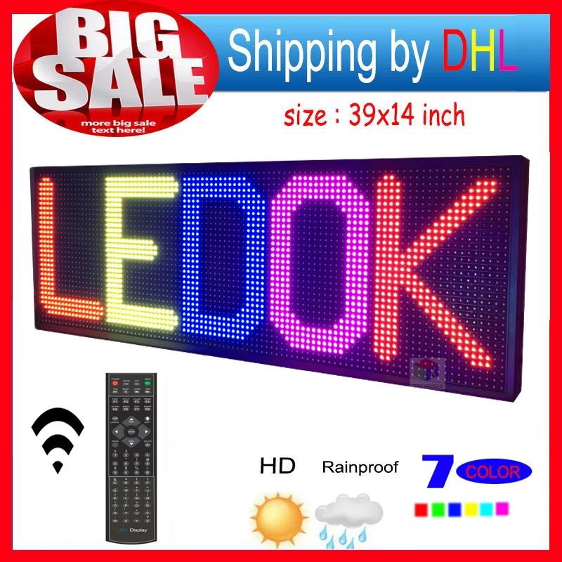 Remote Control Led Sign 7color 39x14 Programmable Scrolling Outdoor