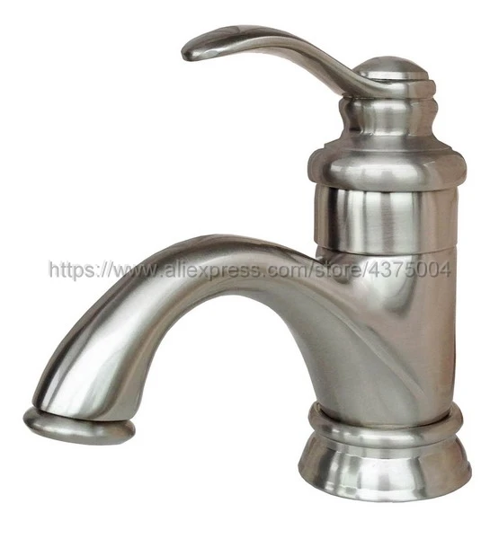 Deck Mounted Single Handle Hole Bathroom Sink Mixer Faucet Brushed Nickel Hot and Cold Water Mixer Tap Nnf008