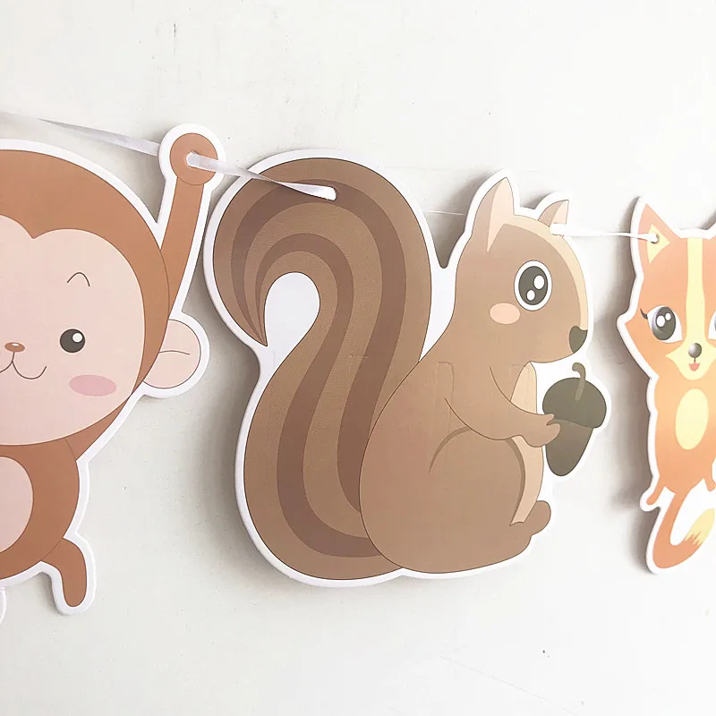 Woodland Creatures Banner Pennant Jungle Animals Fox Squirrel Raccoon Garland Bunting for Baby Shower Kids Birthday Decorations