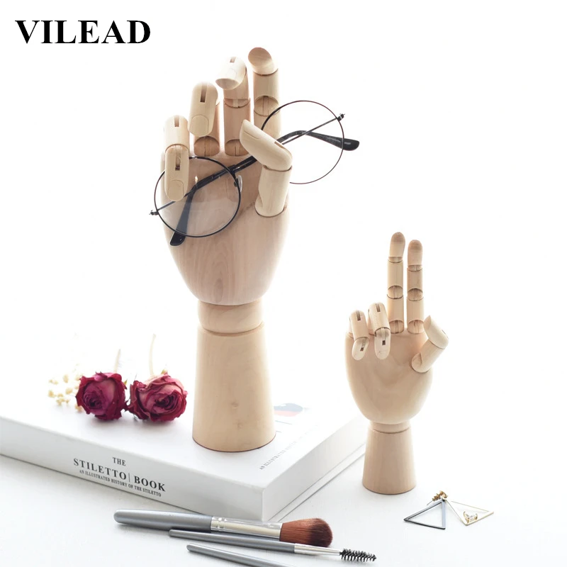 

VILEAD 3 Size 7&10&12 Inch Wood Hand Figurines Rotatable Joint Hand Model Drawing Sketch Mannequin Miniatures Wooden Decoration