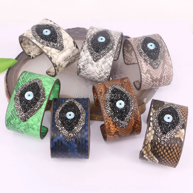 

For Women ~ 6pcs Mixed Color Snakeskin Cuff Bangle , Pave Rhinestone Charms Bangles Trendy