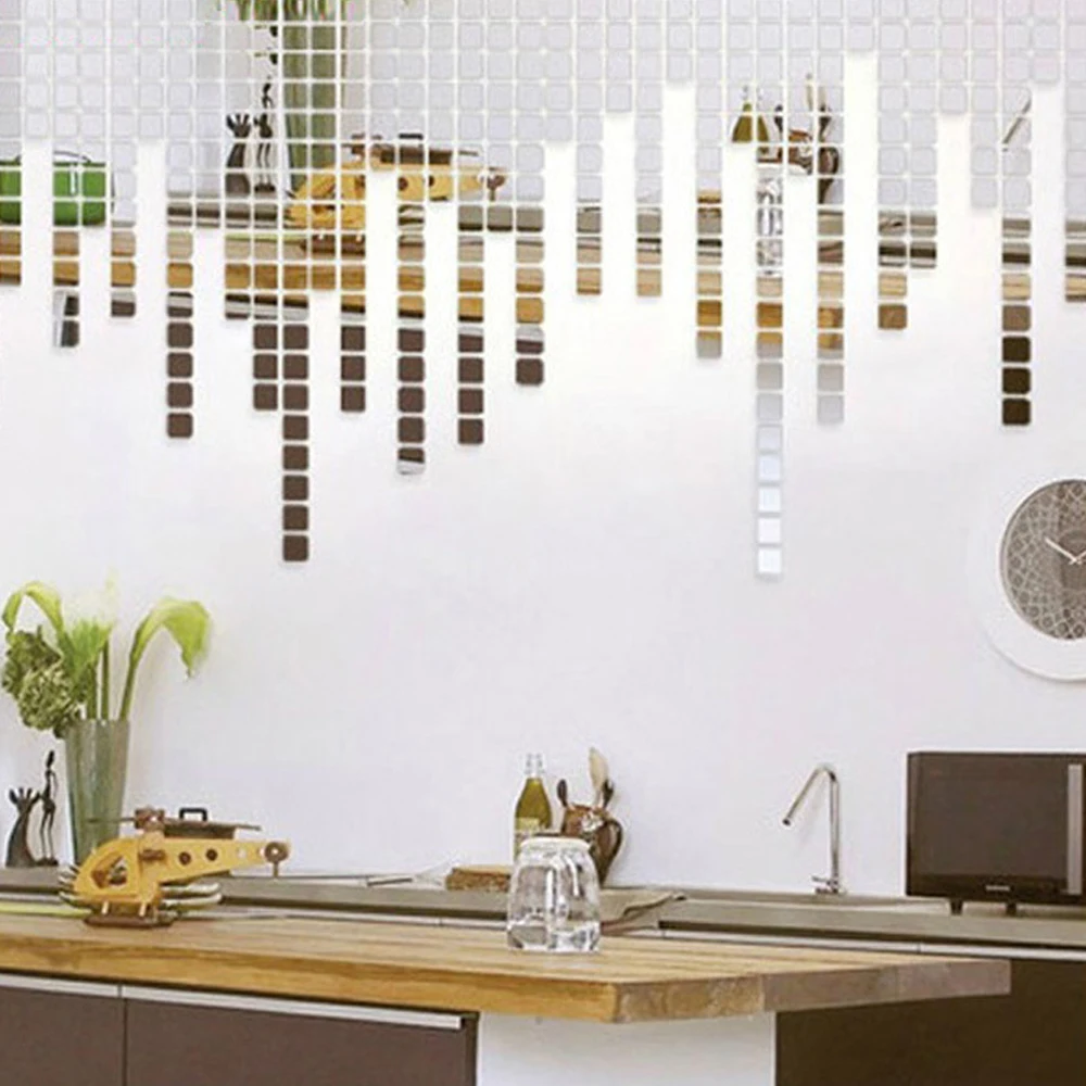 100Pcs 3D Acrylic Mirror Wall Sticker for Bathroom Porch Ceiling Home