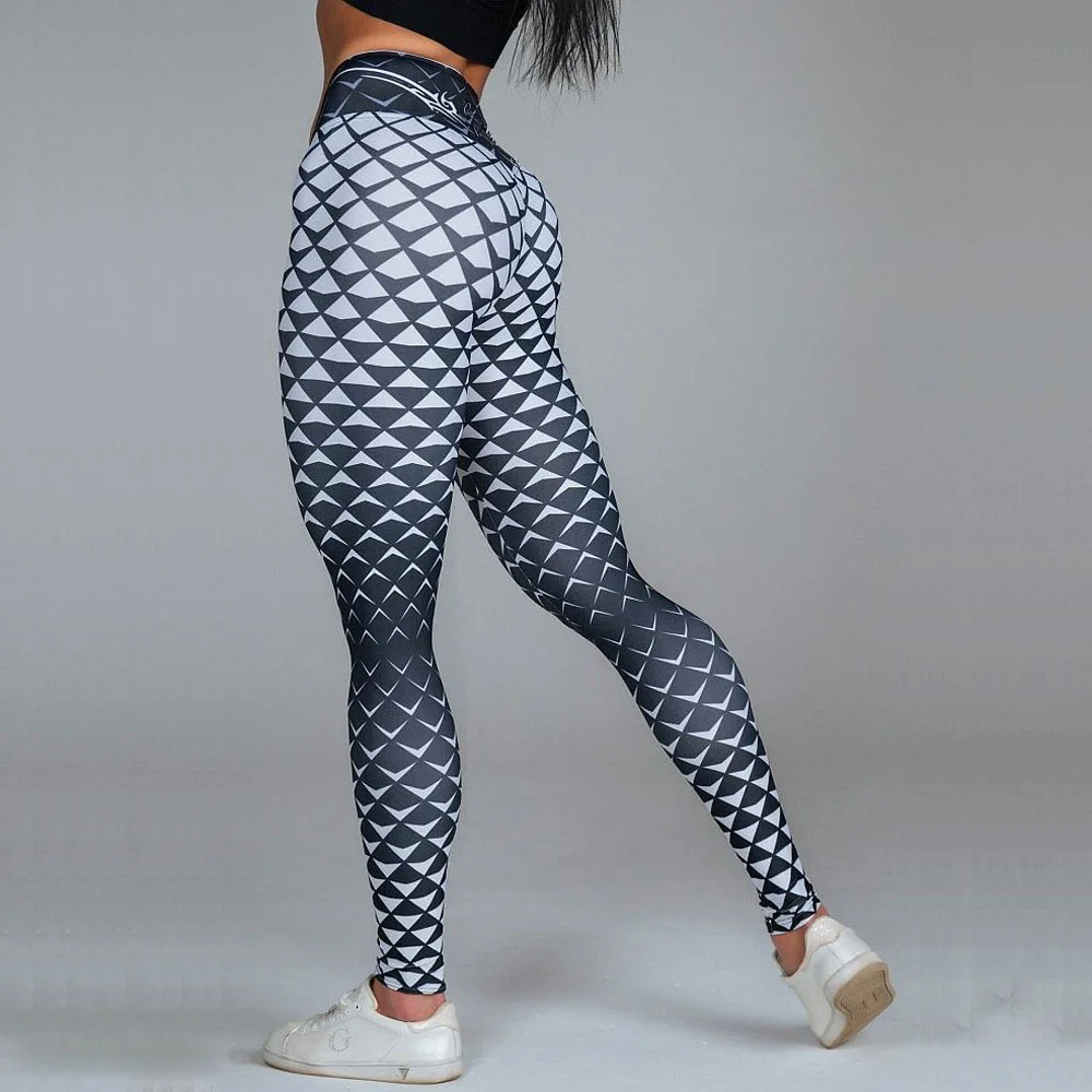 Фото 2019 Women Sexy High Waist Stretch Gym Yoga Pants Fish Scale Printed Slim Hip Push Up Leggins Sport Fitness Quality | Спорт и
