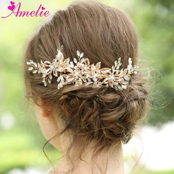 

Gold Hair Accessories Floral Leaf Hair Comb For Bridal Wedding Headpiece Head Ornament Delicate Crystal Side Combs