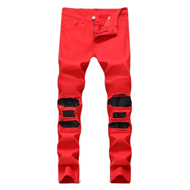 New Dropshipping Red Color High Street Fashion Mens Jeans Motor Biker ...