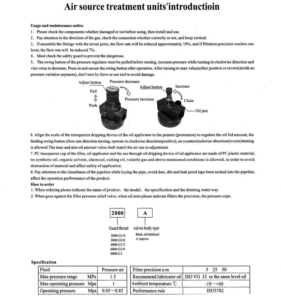 SFC-300 G3/8 ''Пневматический воздушный фильтр Регулятор лубрикатора SL300A BSP 3/8