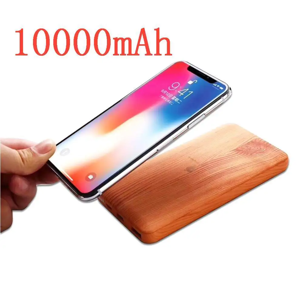 

10000mAh Qi Wireless Charger Power Bank For iPhone Samsung Powerbank USB Type C External Battery Pack Wireless Charging Wood Pad