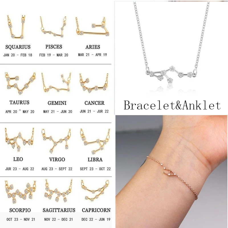 

Trendy 12 Zodiac Constellation Chain Bracelet For Women Vintage Gold Sliver Color Crystal Anklet 2019 Bracelet Bohemian Jewelry