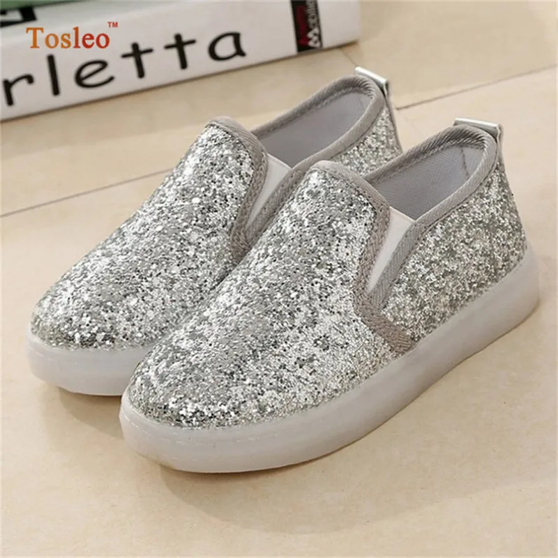 Luminous Sneakers For Children Slip On Kids Shoes 2019 Spring Led Shoes Children Sneakers Gold Silver Girls Shoes