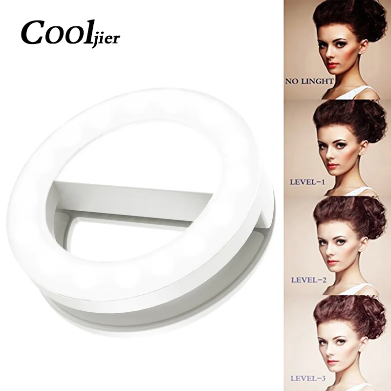 

COOLJIER USB Charge Selfie Ring Light For iPhone LED Portable Ring Light Photography Enhancing Camera Selfie Light Flash Led