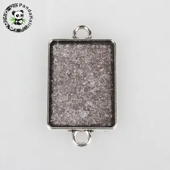 

50pcs Tibetan Style Alloy Cabochon Connector Settings, Rectangle, Antique Silver Color, Tray: 18x25mm; 36x20x1.5mm, Hole: 3mm