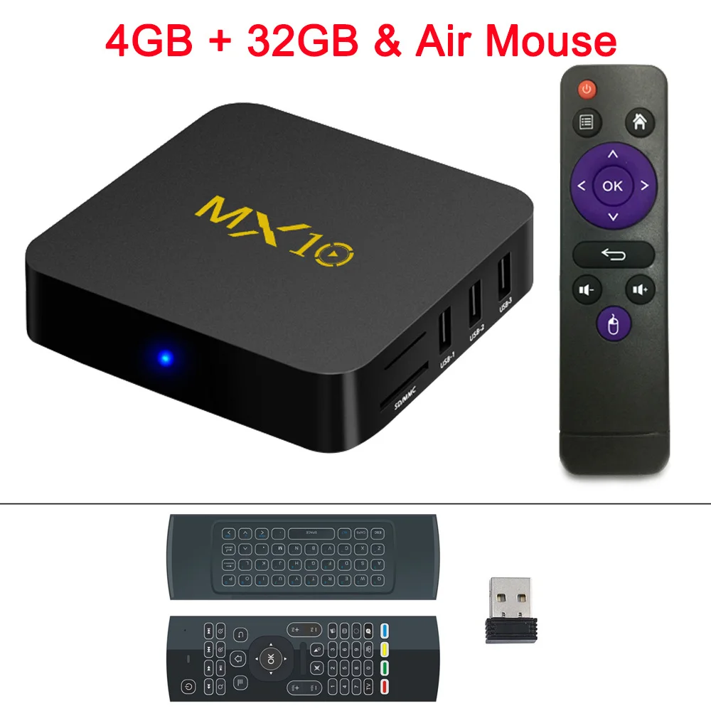 XGODY MX10 Android 9,0 Smart tv BOX RK3328 Четырехъядерный 4 ГБ 32 ГБ/64 ГБ телеприставка 2,4G wifi 4K HD 3D видео медиаплеер - Цвет: 4GB 32GB Air Mouse