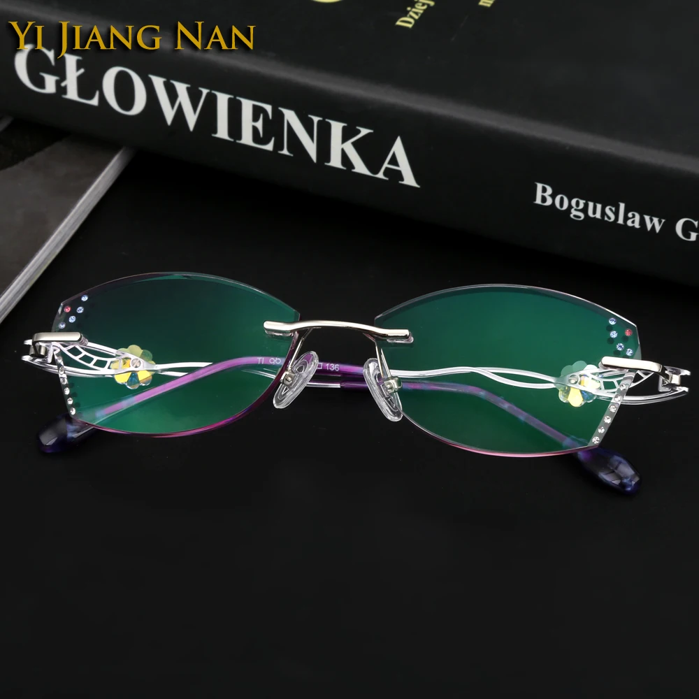 

Yi Jiang Nan Brand Diamond Glasses Eyeglasses Titanium Frames Tint Lenses Rimless Fashion Eyeglasses oculos de grau feminino