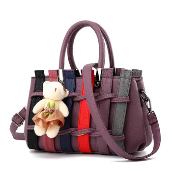 

Elegant Casual Purple PU Women Handbag Fashion Office Lady Shoulder Bag Patchwork Decoration Crossbody Messenger