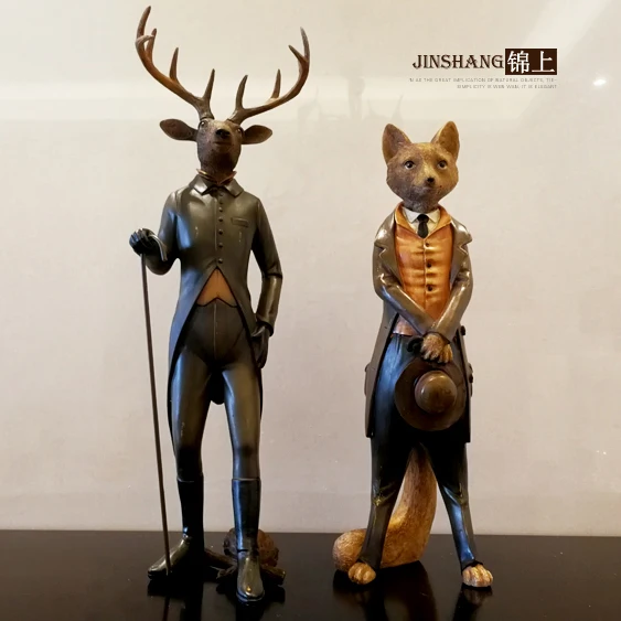 

Modern Creative resin Gentleman deer Fox statue vintage home decor crafts room decoration objects resin animal figurines gifts